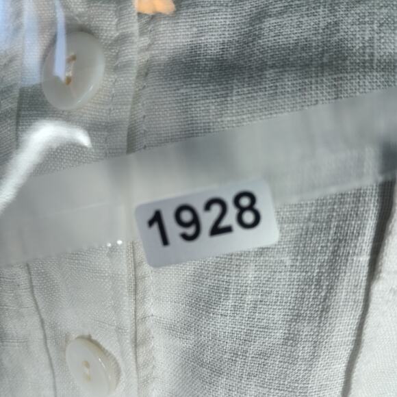 La Blanca Cover Up Shirt Dress Womens Medium White Linen Roll Tab Sleeve Belted - Picture 11 of 11